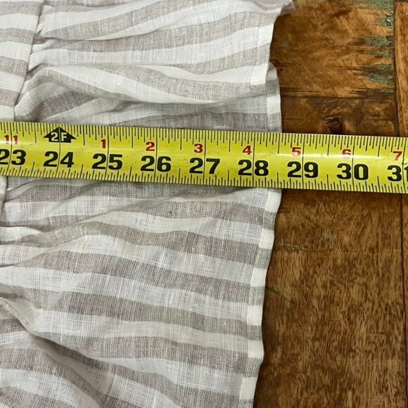 The White Linen Farmhouse Chair Cover Ruffled Striped White & Tan French Linen - Picture 10 of 12